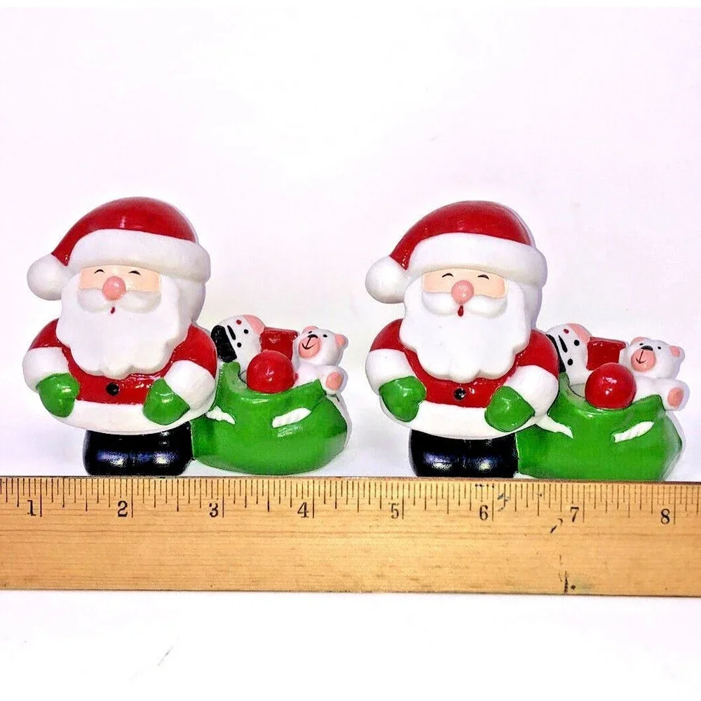 Vintage Santa Candle Holder Figurines Ceramic St Nick w/Sack 80s Taiwan Set of 2